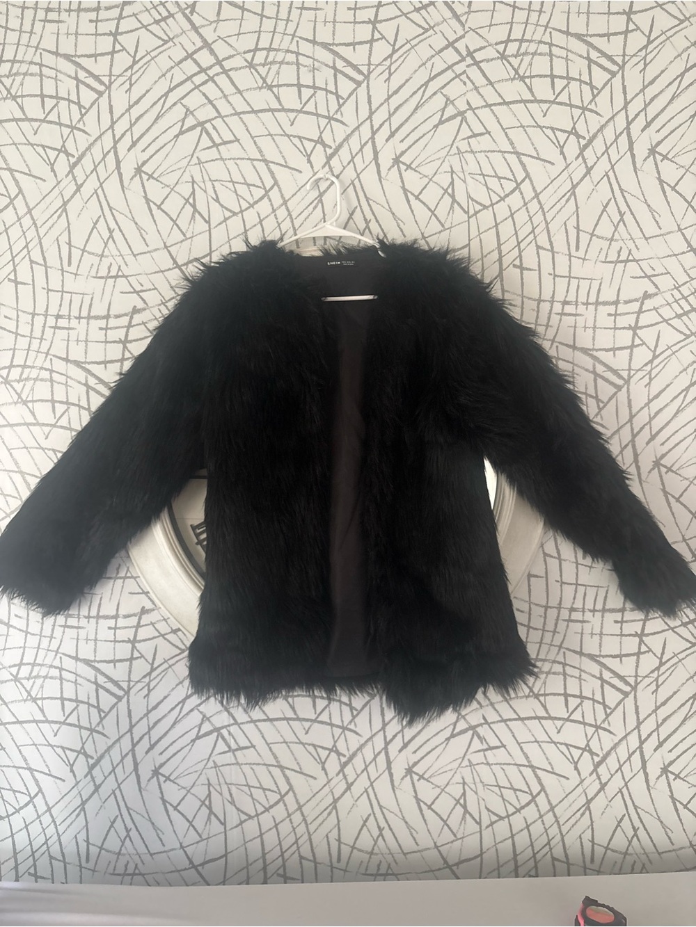 SHEIN Black Faux Fur Jacket / Fluffy Shaggy Coat